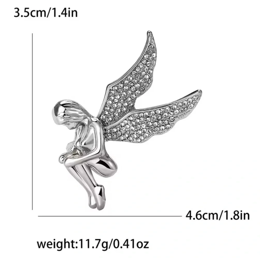 Angel Wings Crystal Silver Brooch